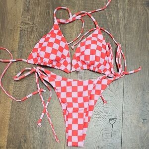 SHEIN Red and Pink Checkered Bikini